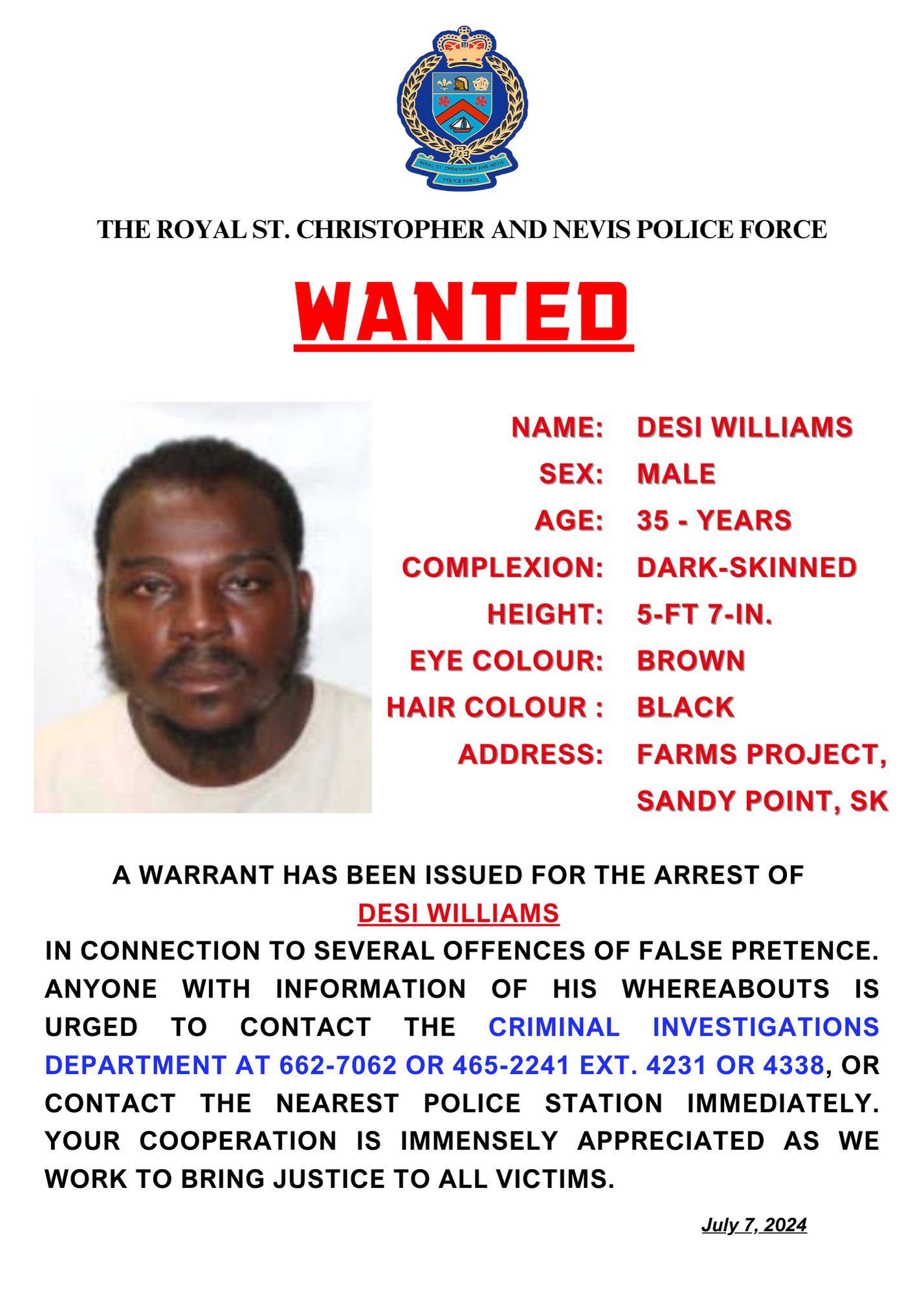 You are currently viewing Police issues Wanted Bulletin for Sandy Point man